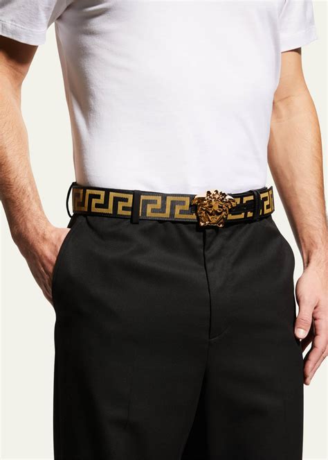 Versace Men's Tonal Medusa/Greek Key Web Belt 